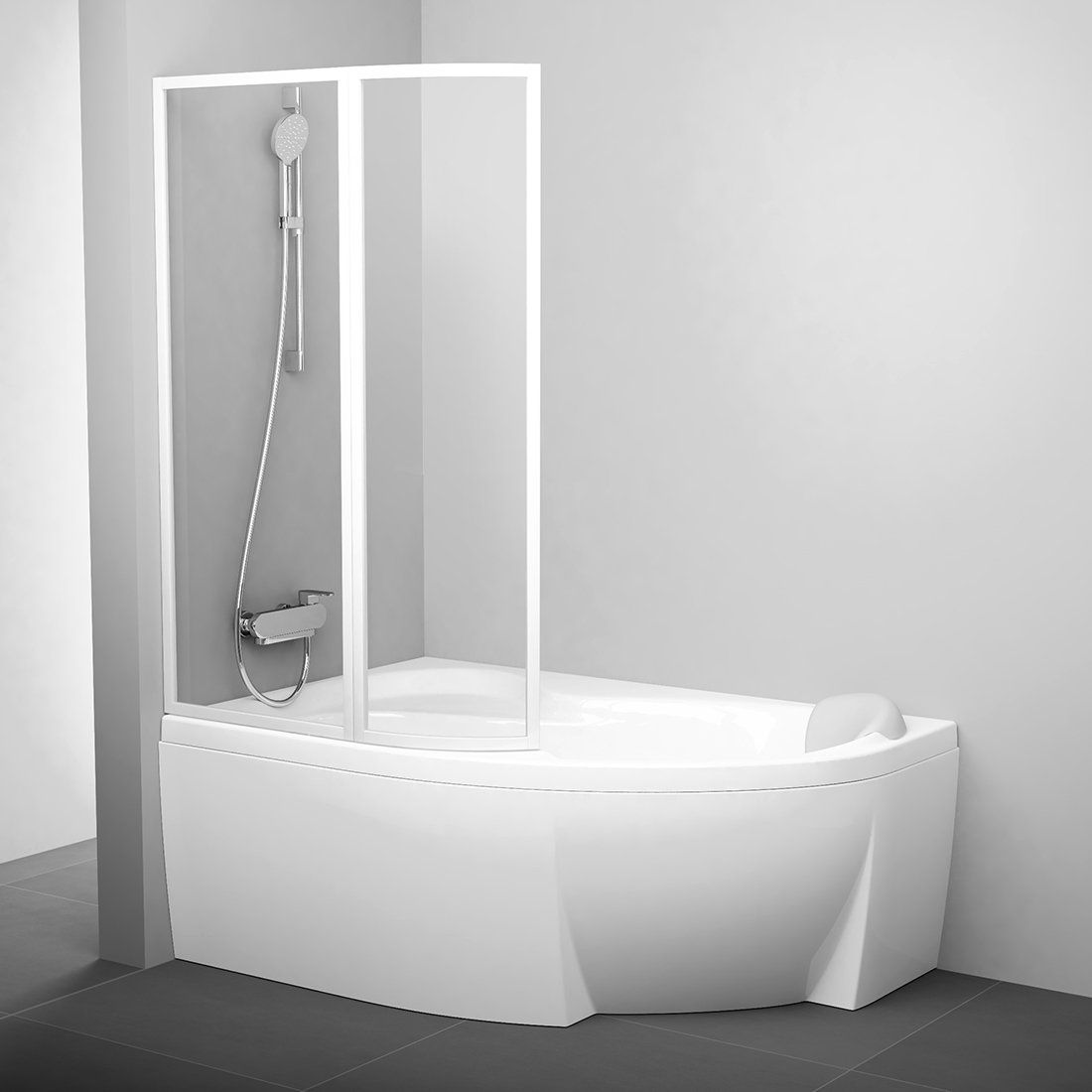 Ravak Rosa badscherm 109 cm tweedelig wit glans/helder glas 76LB0100Z1