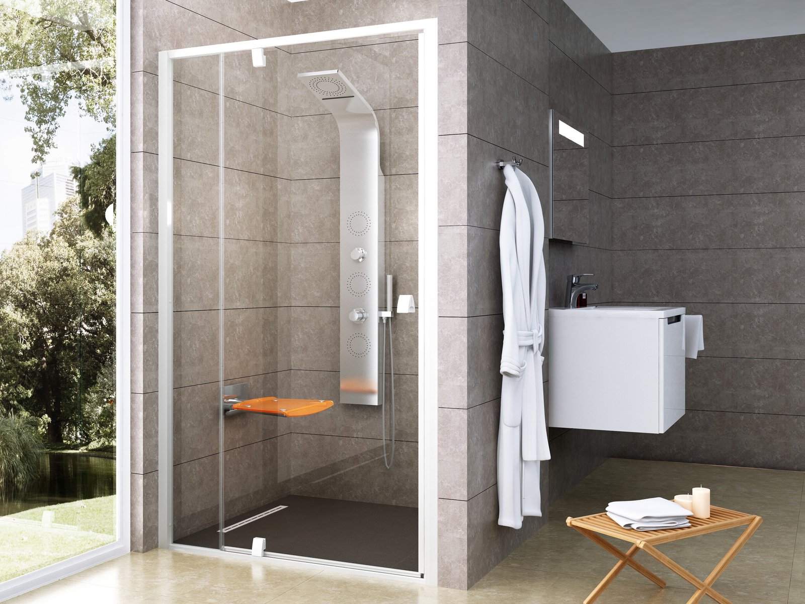 Ravak Pivot douchedeur 120 cm kantelbaar wit glans/helder glas 03GG0101Z1