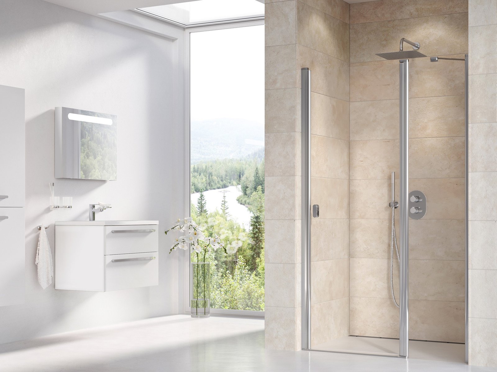 Ravak Chrome douchedeur 120 cm kantelbaar wit glans/helder glas 0QVGCC00Z1