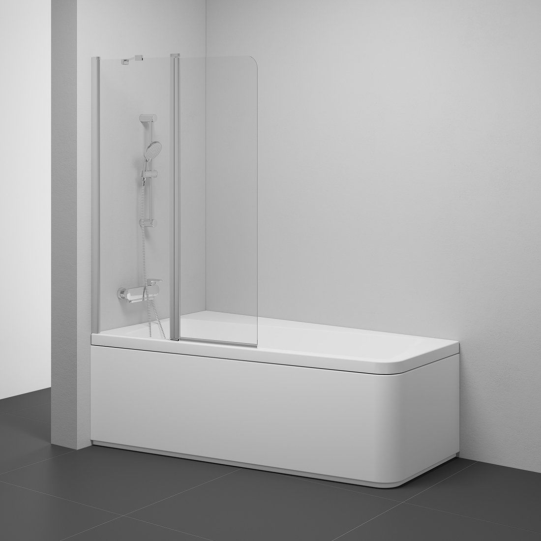 Ravak 10° badscherm 99 cm tweedelig satijn mat/helder glas 7QLA0U03Z1