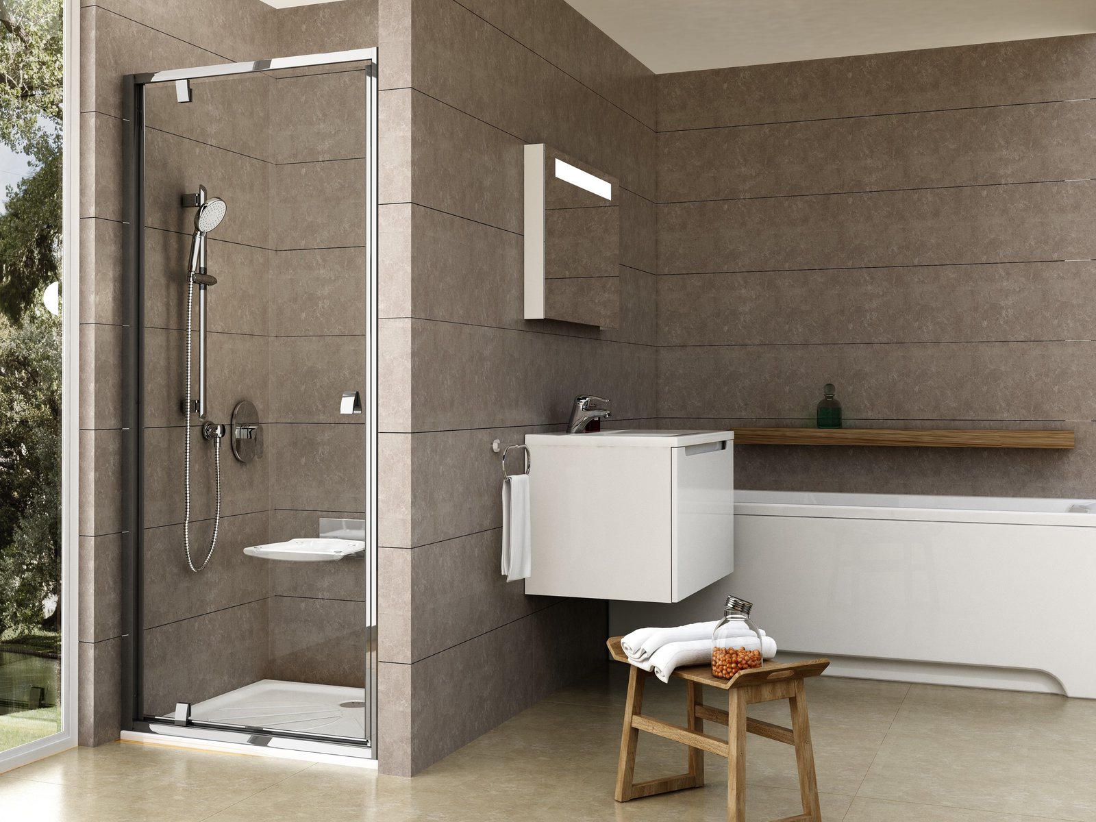 Ravak Pivot douchedeur 80 cm kantelbaar aluminium glans/helder glas 03G40C00Z1