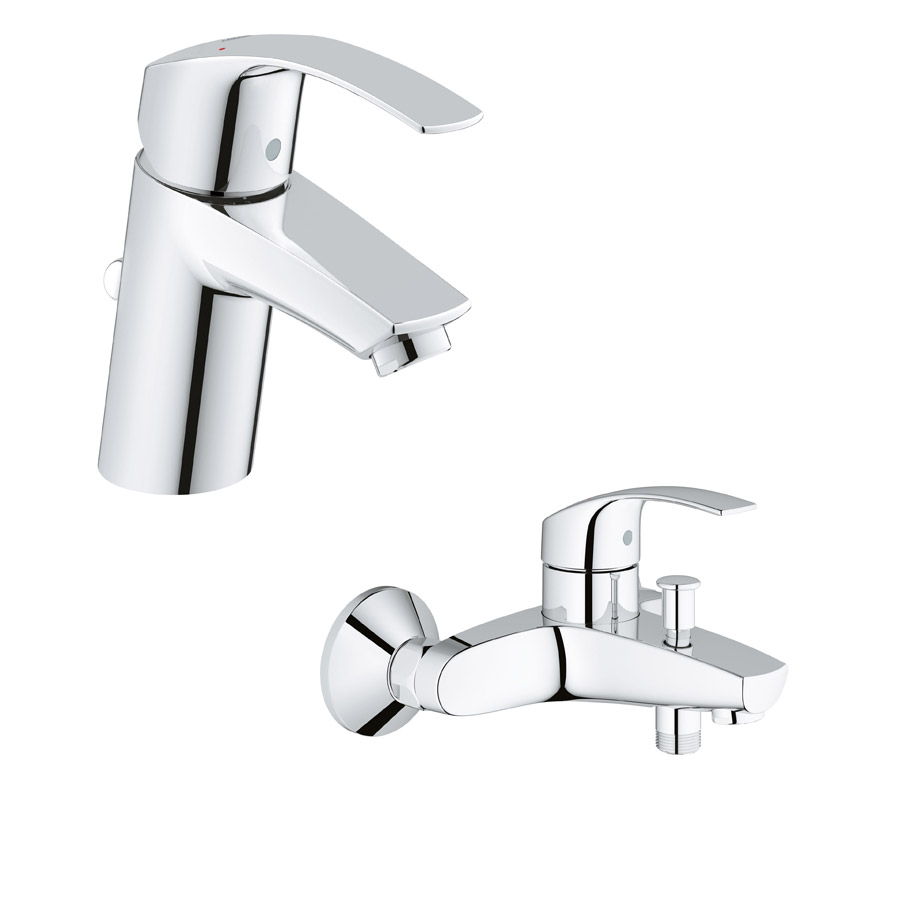 Set bad- en douchekraan Grohe Eurosmart 33300002, wastafelkraan Grohe Eurosmart 33265002
