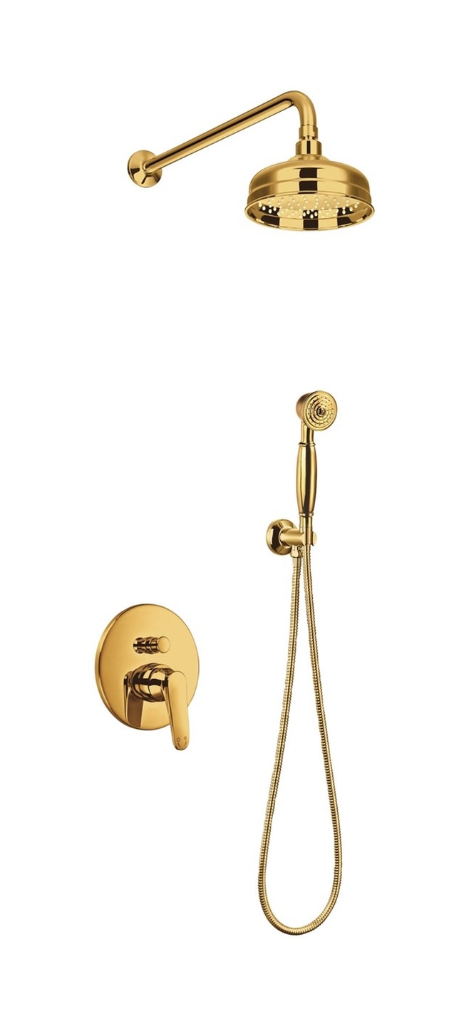 Omnires Art Deco bad- en doucheset inbouw met regendouche gouden SYSAD27GL