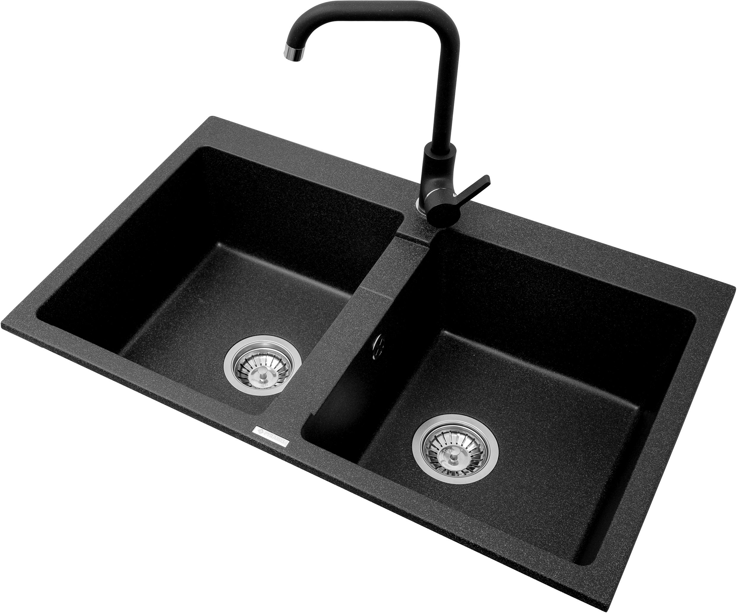 Pyramis Sparta spoelbak van graniet 78x50 cm zwart 070053201