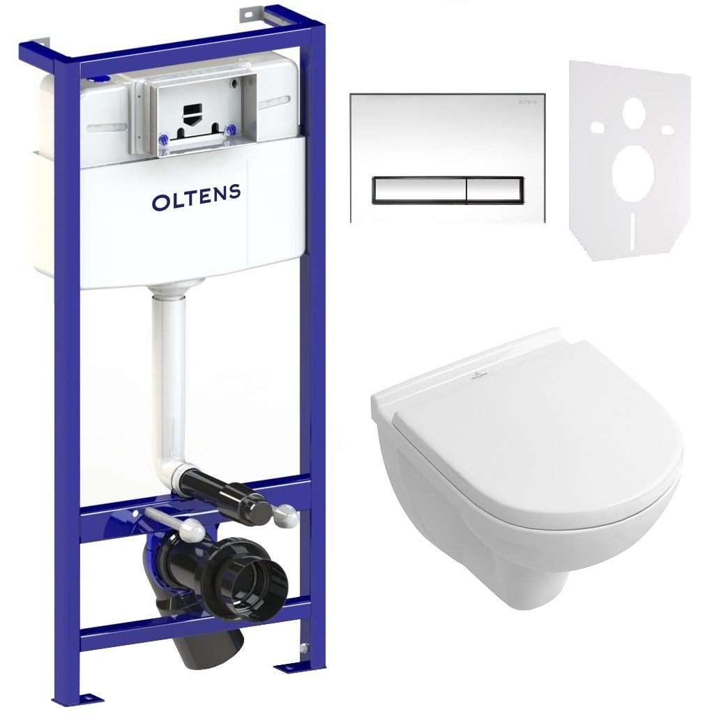 Set combi-pack set met zitting Villeroy & Boch O.Novo 5688HR01, inbouwframe met knop en afdichting Oltens Triberg 58300100