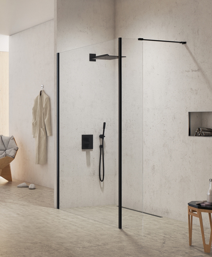 New Trendy New Modus Black inloopdouchewand 100 cm zwart mat/helder glas EXK-0066