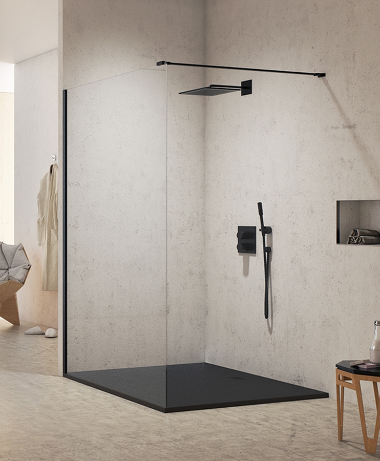 New Trendy New Modus Black inloopdouchewand 140 cm zwart mat/helder glas EXK-0063