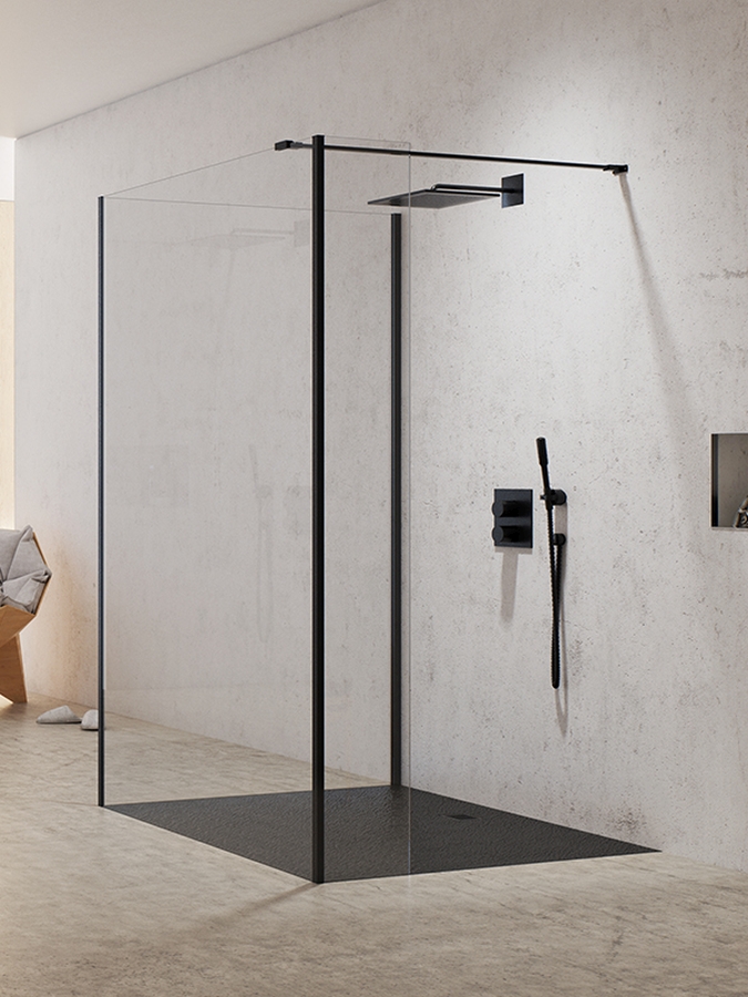 New Trendy New Modus Black inloopdouchewand 80 cm zwart mat/helder glas EXK-0078