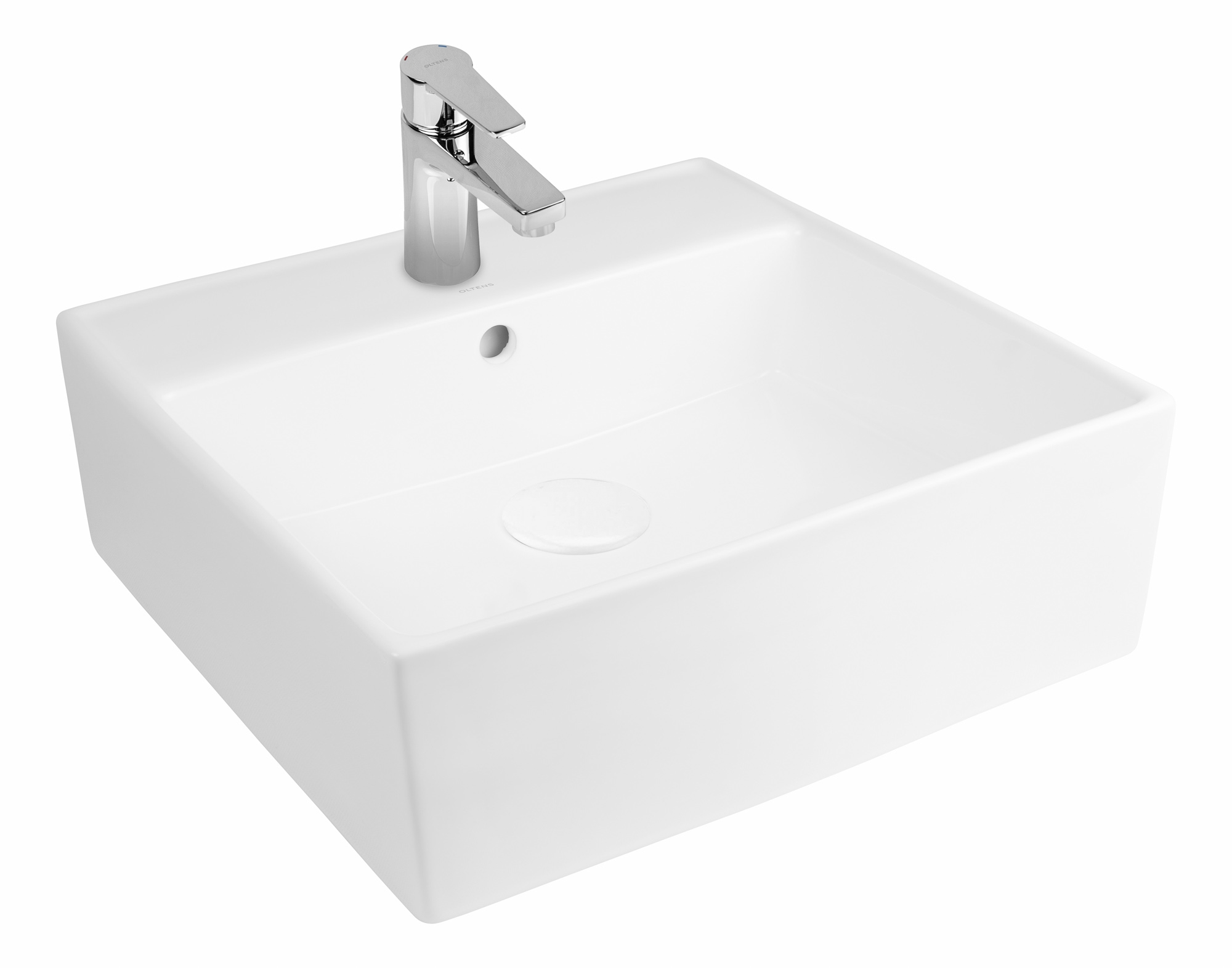 Oltens Hyls wastafel 47x47 cm vierkant opbouw wit glans 41309000