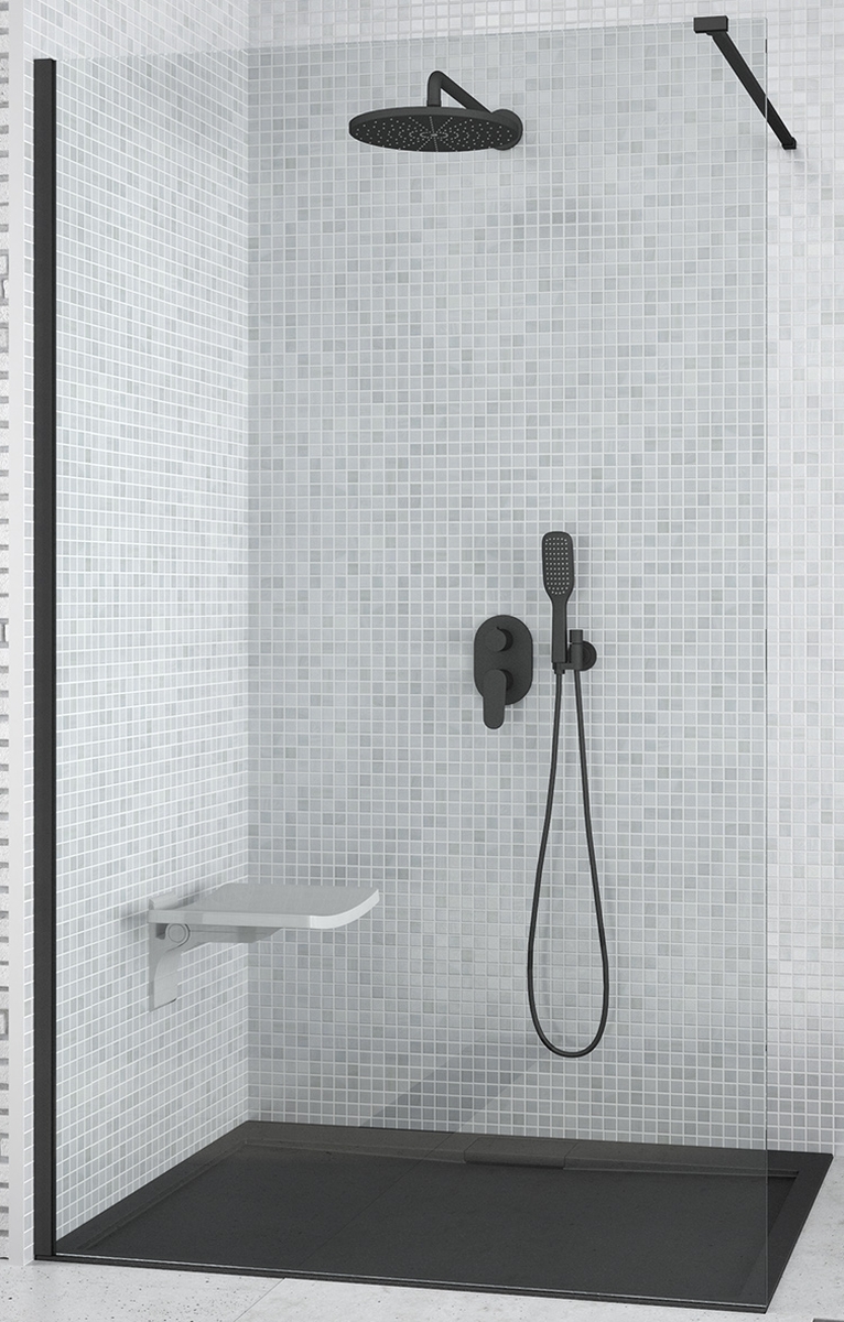Besco Aveo douchewand 120 cm zwart mat/helder glas AVB-120-195C