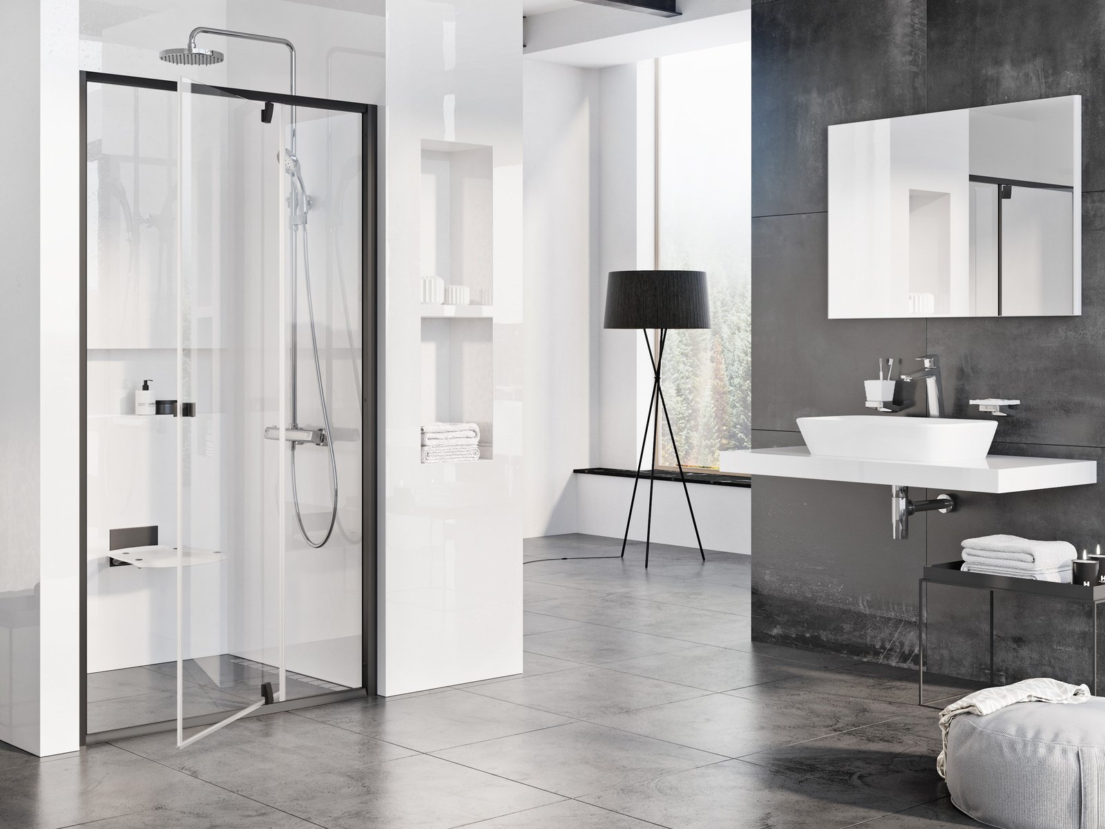 Ravak Pivot douchedeur 100 cm kantelbaar zwart mat/helder glas 03GA0300Z1
