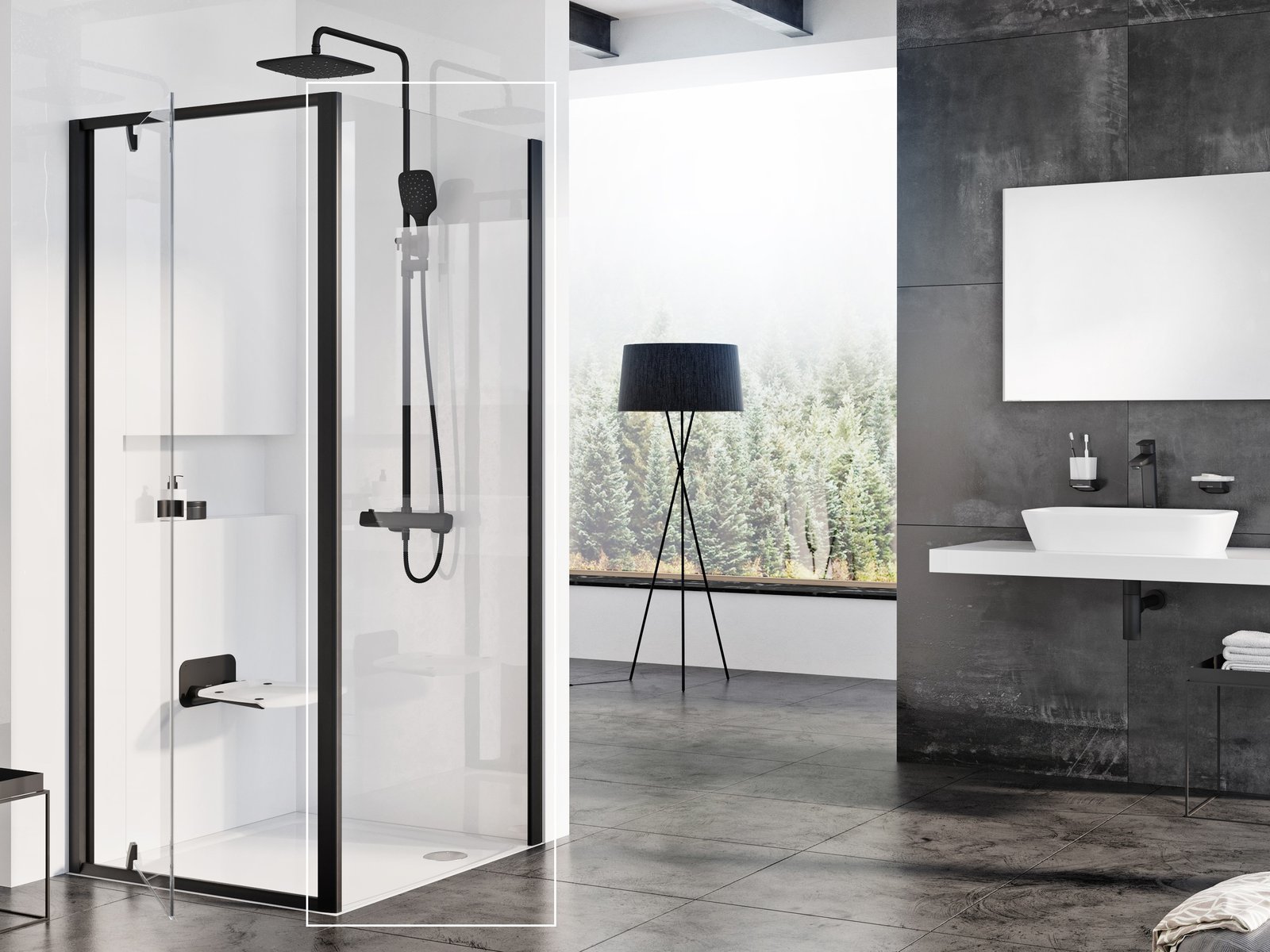 Ravak Pivot douchewand 80 cm zwart mat/helder glas 90G40300Z1