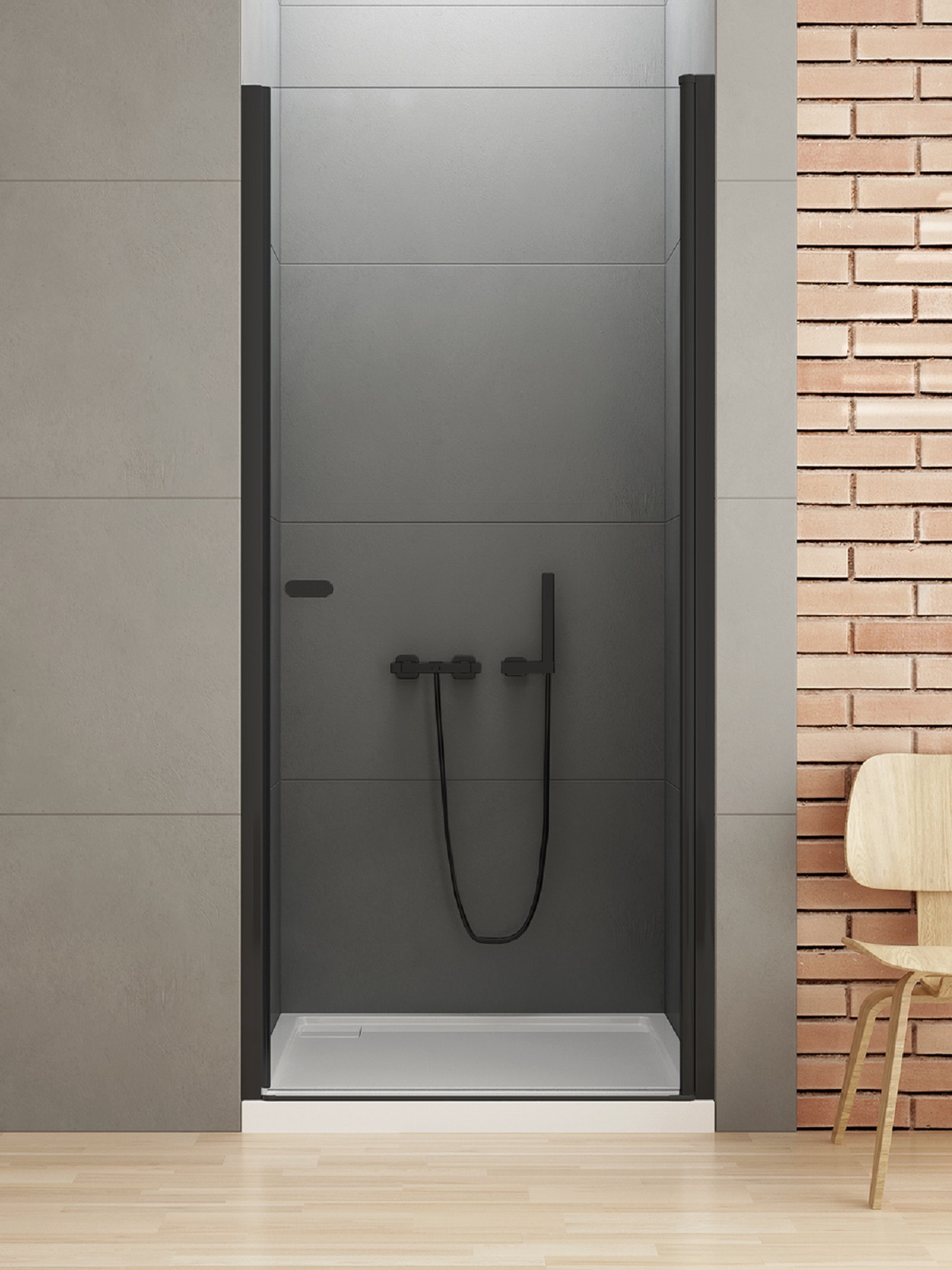 New Trendy New Soleo Black douchedeur 70 cm kantelbaar zwart mat/helder glas D-0209A