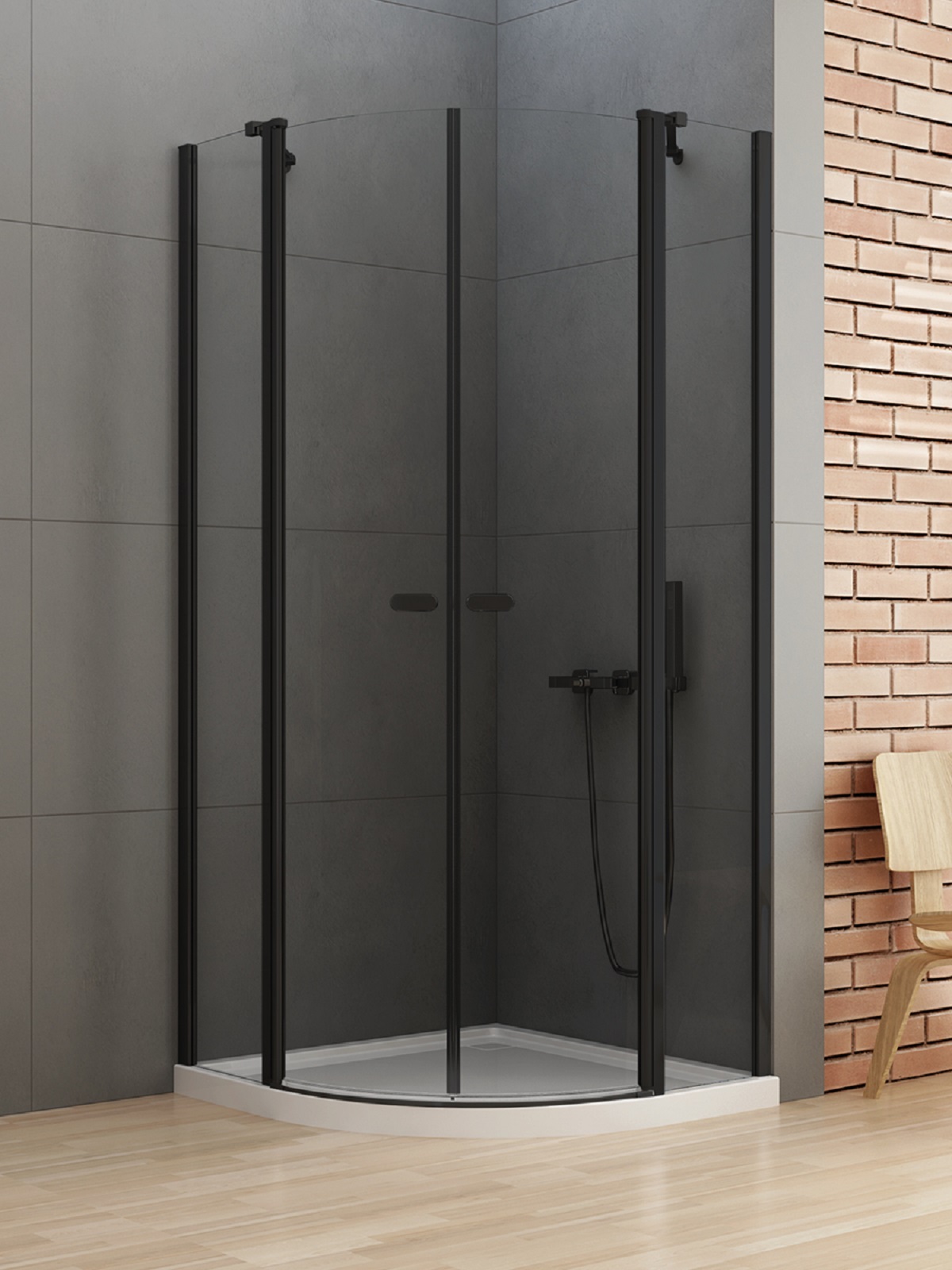 New Trendy New Soleo Black douchecabine 90x90 cm halfrond zwart mat/helder glas K-0539
