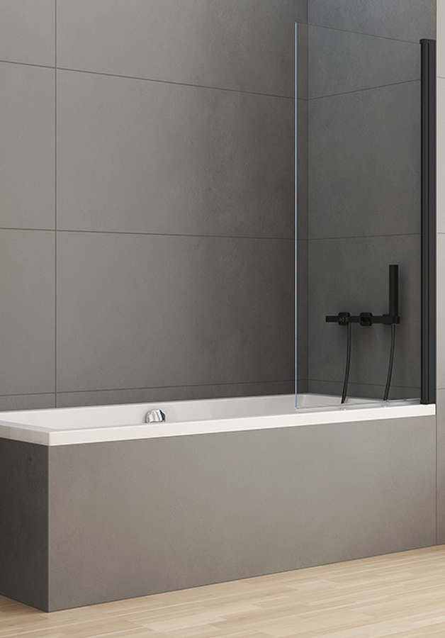 New Trendy New Soleo Black badscherm 70 cm uit één stuk zwart mat/helder glas P-0039