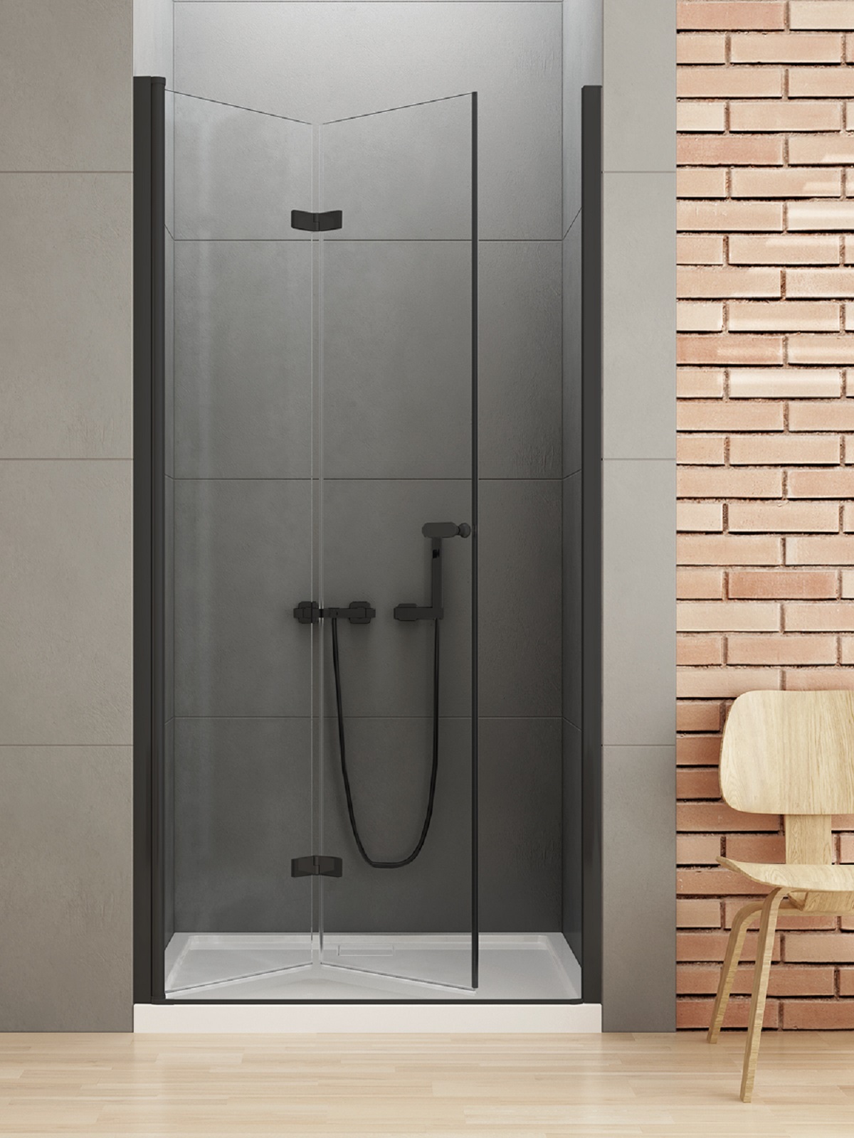New Trendy New Soleo Black douchedeur 100 cm vouwbaar zwart mat/helder glas D-0225A