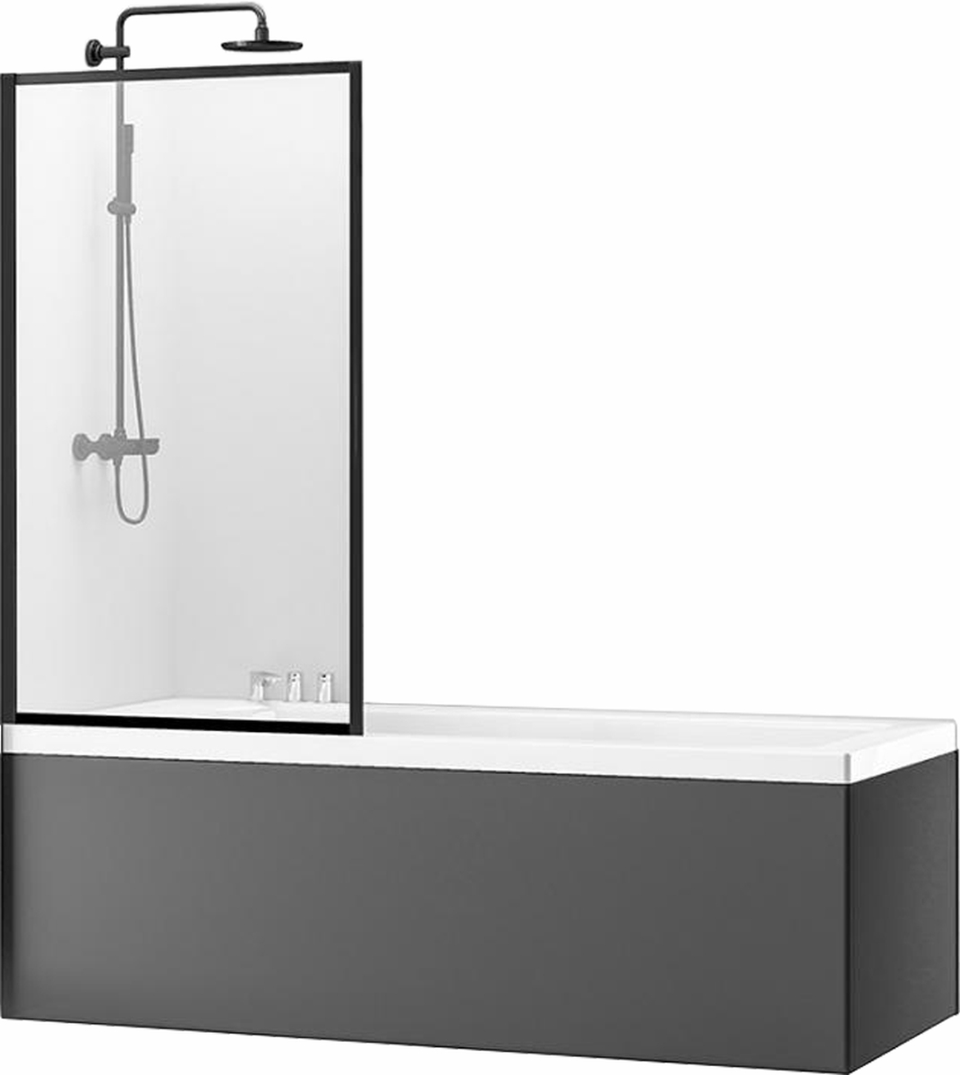 Rea Lagos badscherm 80 cm uit één stuk zwart mat/helder glas REA-K7390