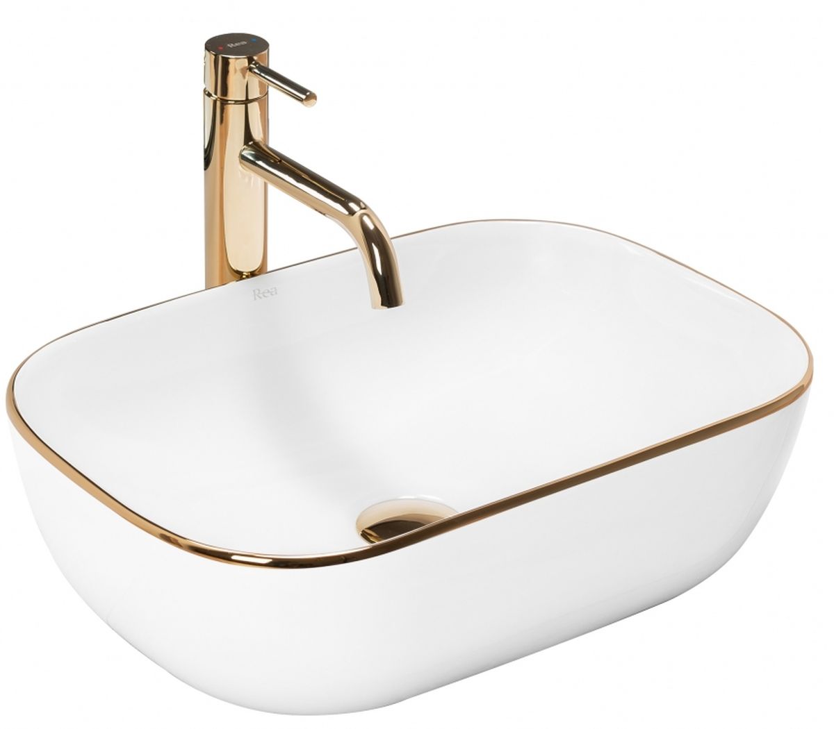 Rea Belinda Slim wastafel 46.5x33 cm rechthoekig opbouw wit-gouden glans REA-U8736