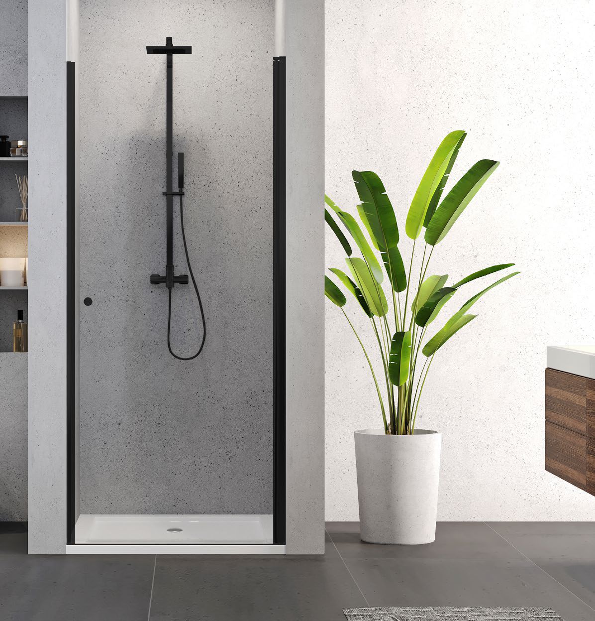 New Trendy Superia Black douchedeur 80 cm kantelbaar zwart mat/helder glas D-0332A
