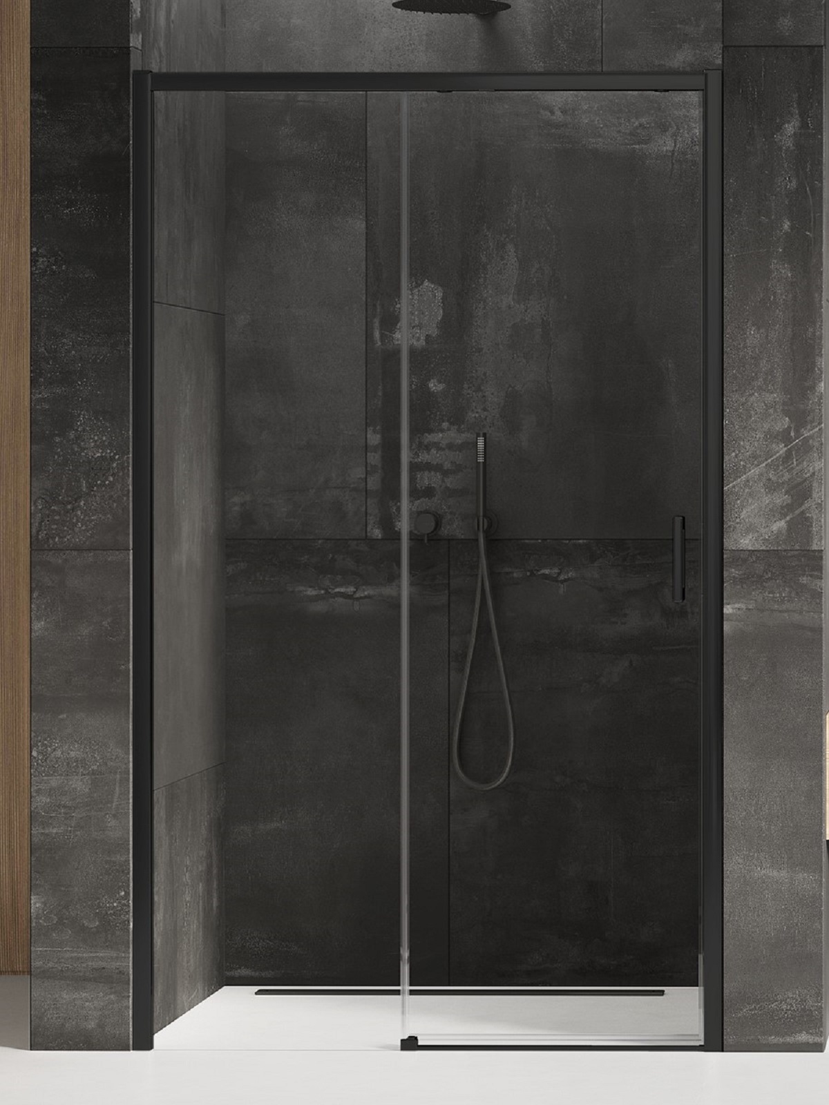 New Trendy Prime Black douchedeur 110 cm schuifbaar zwart mat/helder glas D-0318A