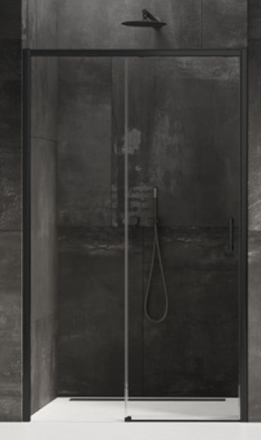New Trendy Prime douchedeur 120 cm schuifbaar zwart mat/helder glas D-0320A