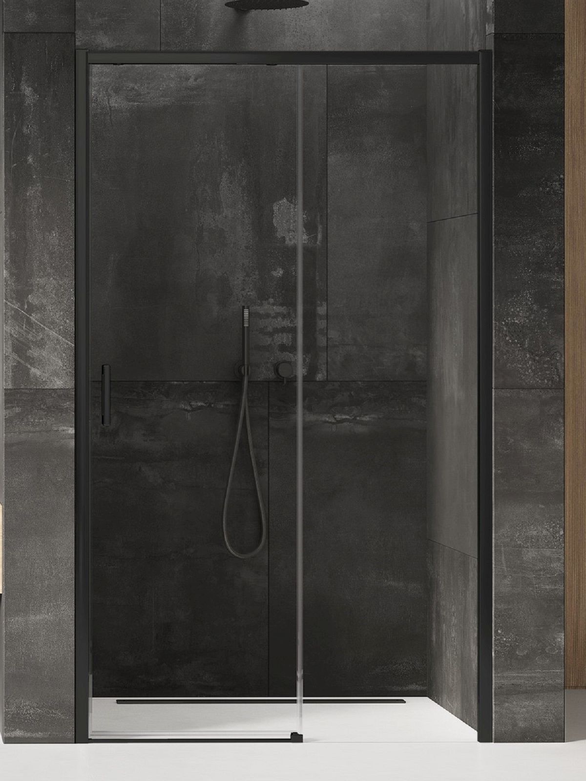 New Trendy Prime Black douchedeur 140 cm schuifbaar zwart mat/helder glas D-0325A