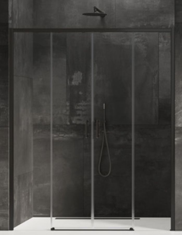 New Trendy Prime douchedeur 150 cm schuifbaar zwart mat/helder glas D-0342A