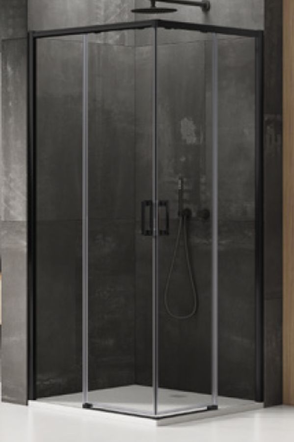 New Trendy Prime douchecabine 90x80 cm rechthoekig zwart mat/helder glas D-0312A/D-0315A