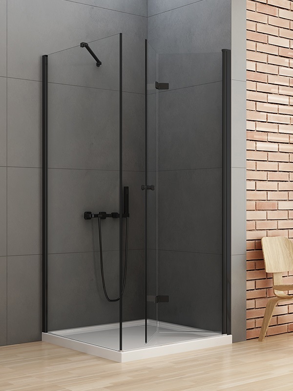 New Trendy New Soleo Black douchecabine 90x80 cm rechthoekig zwart mat/helder glas D-0239A/D-0114B