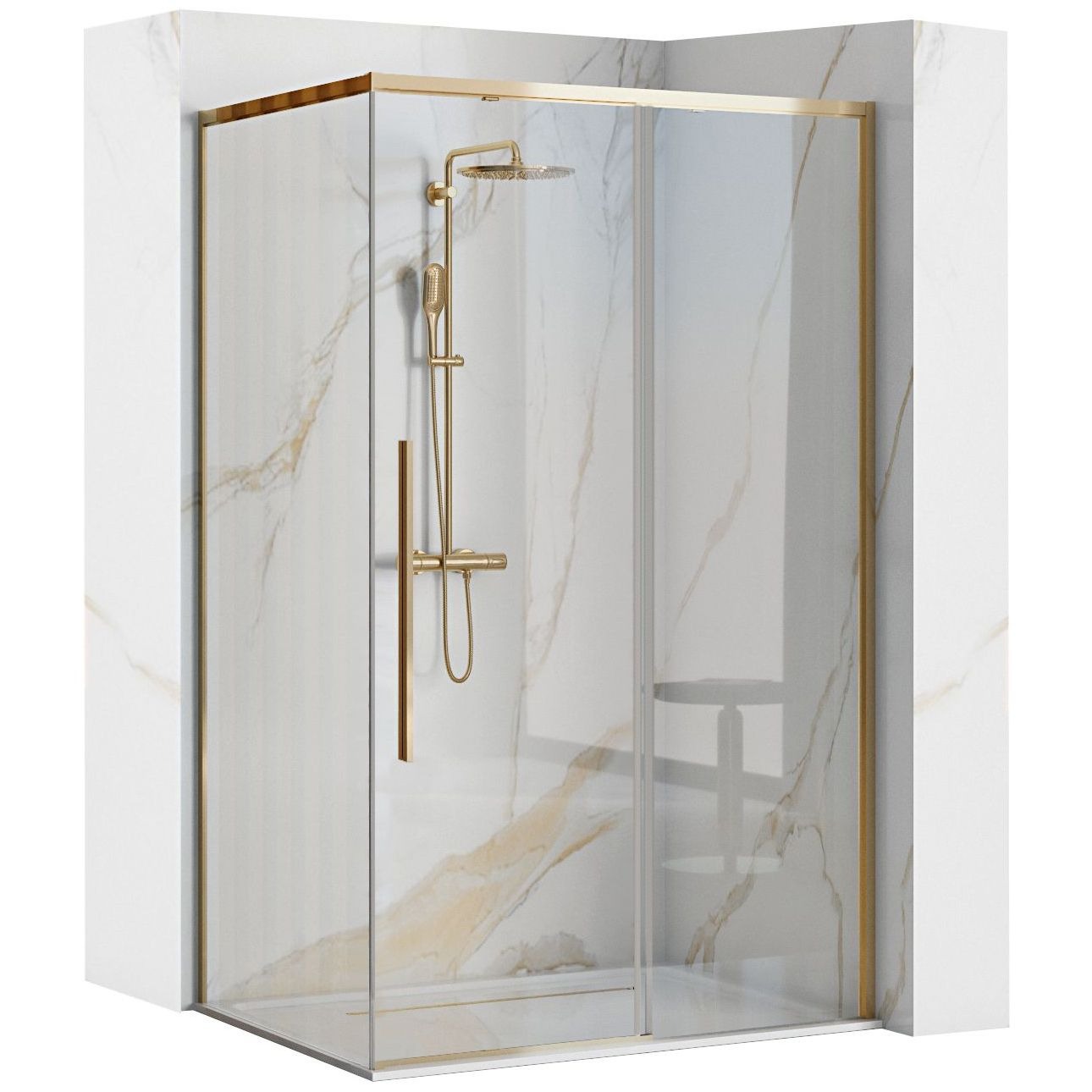 Rea Solar Gold douchecabine 100x80 cm rechthoekig gouden glans/helder glas REA-K4901