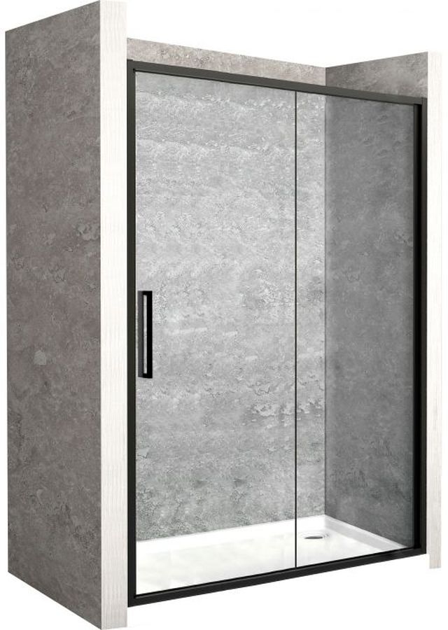 Rea Rapid Slide douchedeur 120 cm schuifbaar zwart halfmat/helder glas REA-K6402