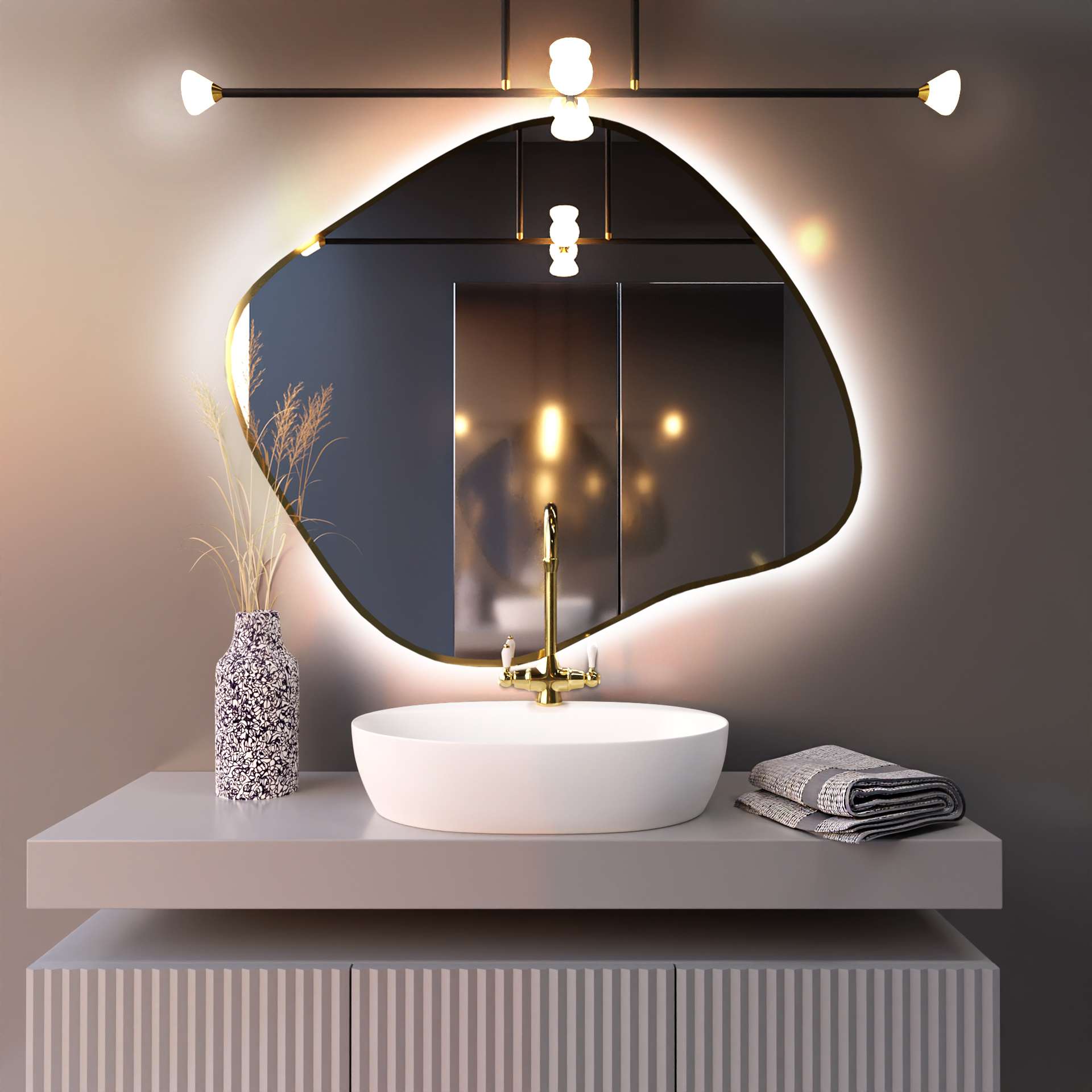 Baltica Design Tiny Borderbright Stain III spiegel 80x70 cm met verlichting gouden 5904107902500