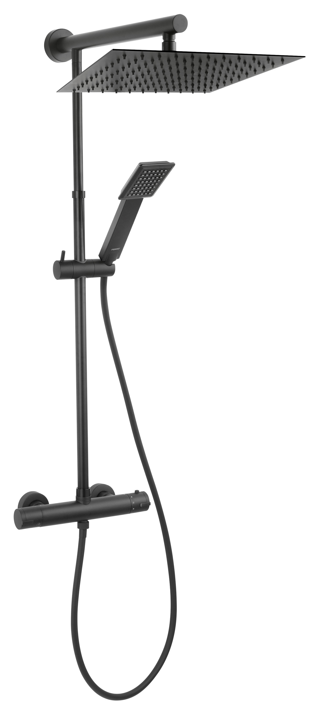 Ferro Trevi doucheset wand met thermostaat met regendouche zwart NP75SQ-TRV7U-BL