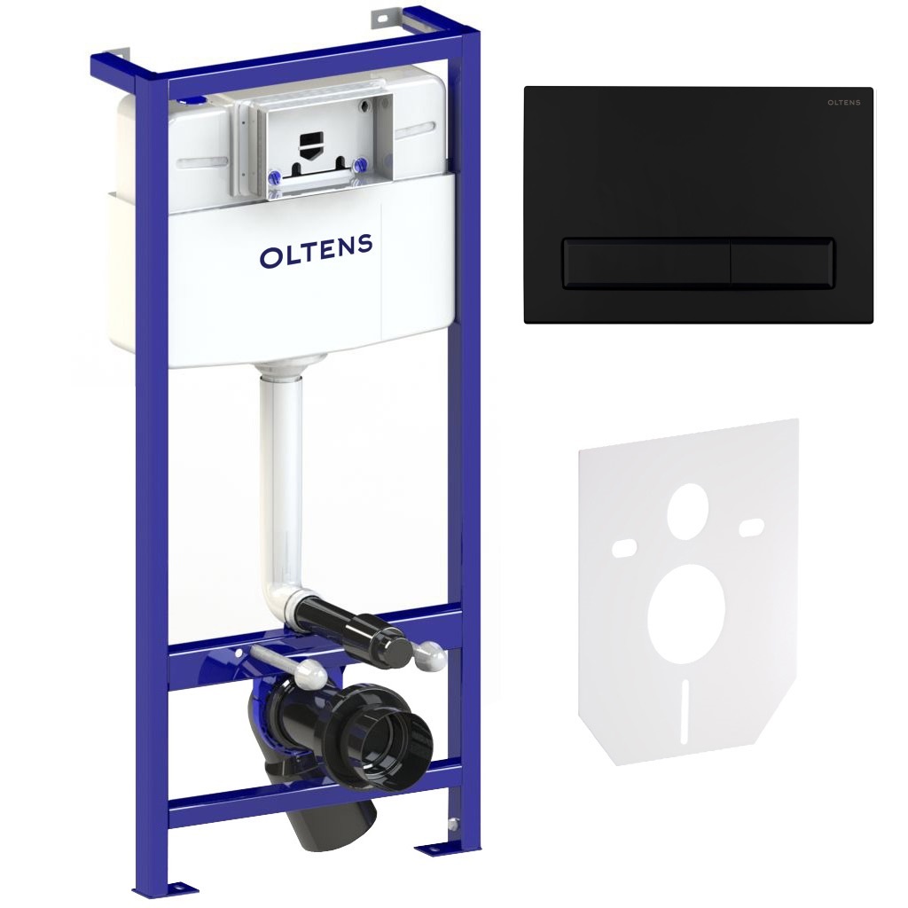 Set inbouwframe Oltens Triberg 50001000, spoelknop Oltens Torne 57103300, 49301000