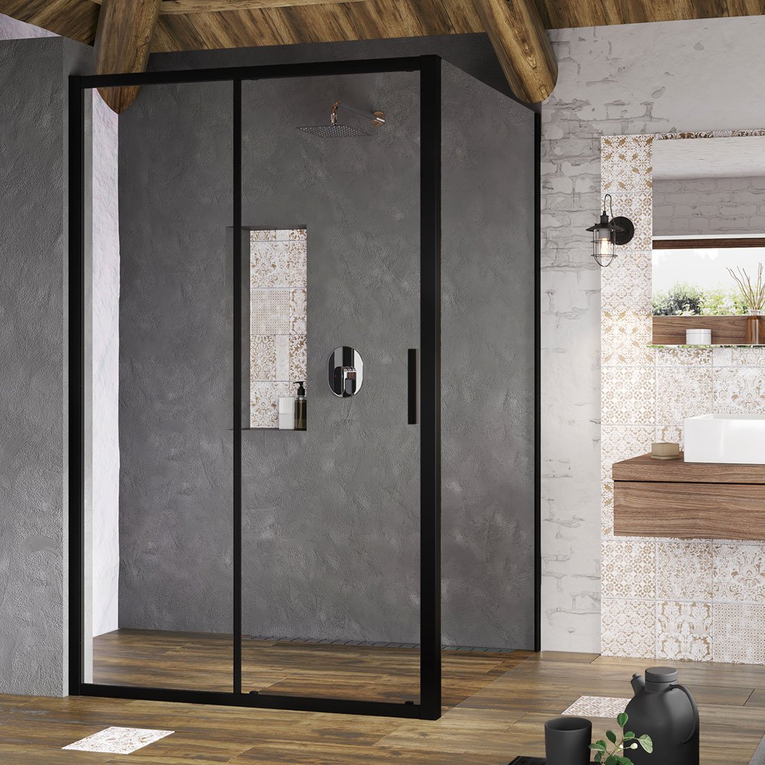 Ravak Blix Slim douchewand 80 cm zwart mat/helder glas X9BM40300Z1