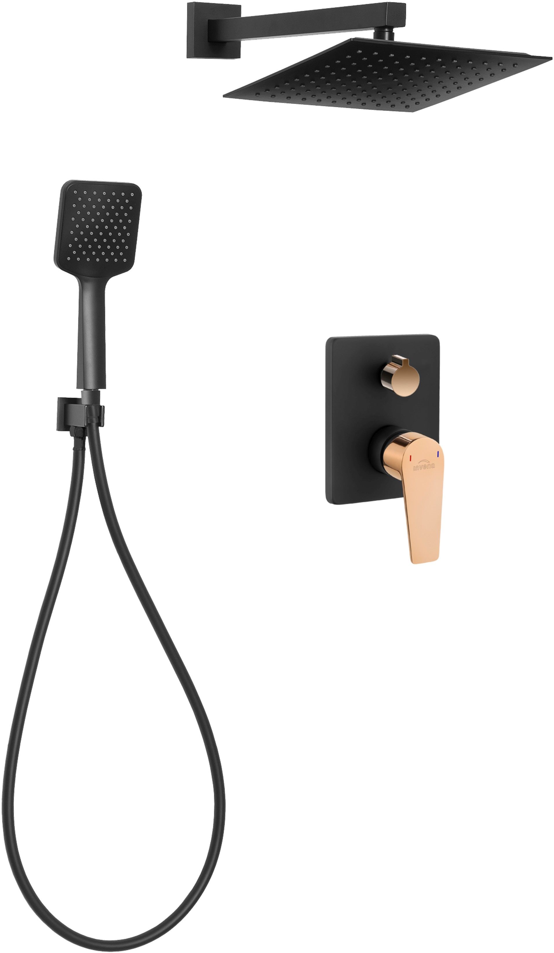 Invena Midnight doucheset inbouw met regendouche zwart-gouden BS-35-014