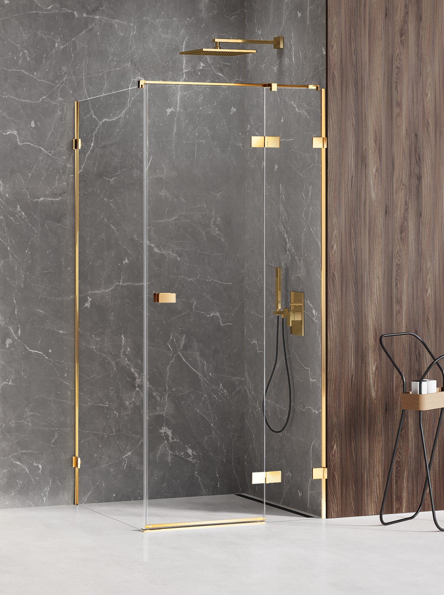 New Trendy Avexa Gold Shine douchecabine 120x120 cm vierkant gouden glans/helder glas EXK-1691