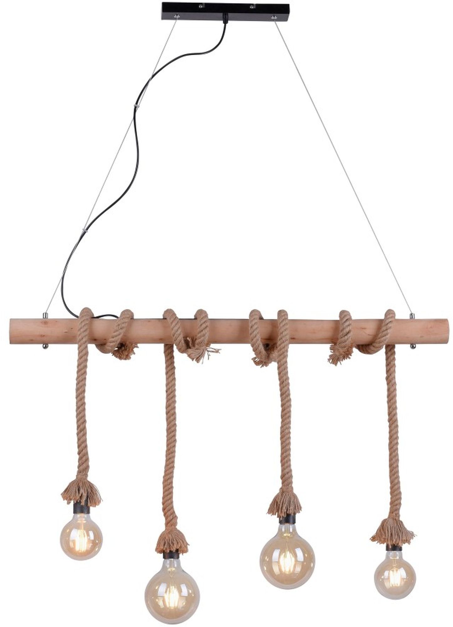 Just Light Rope hanglamp 4x15 W zwart-hout-bruin 15483-18