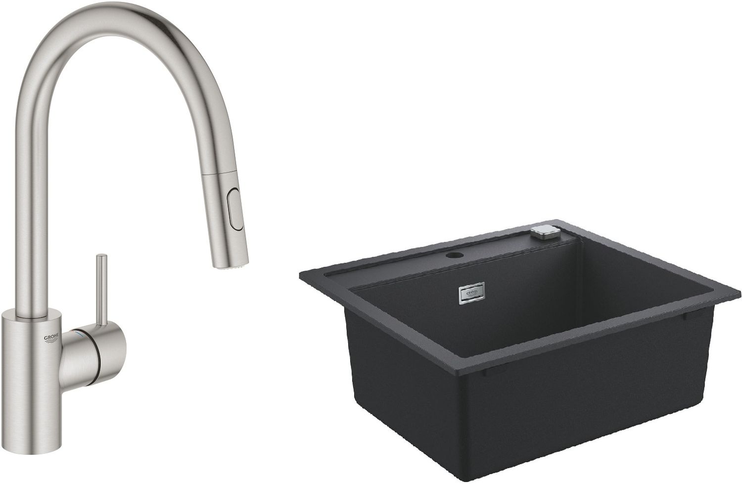 Set spoelbak van graniet Grohe K700 31651AP0, keukenkraan Grohe Concetto 31483DC2