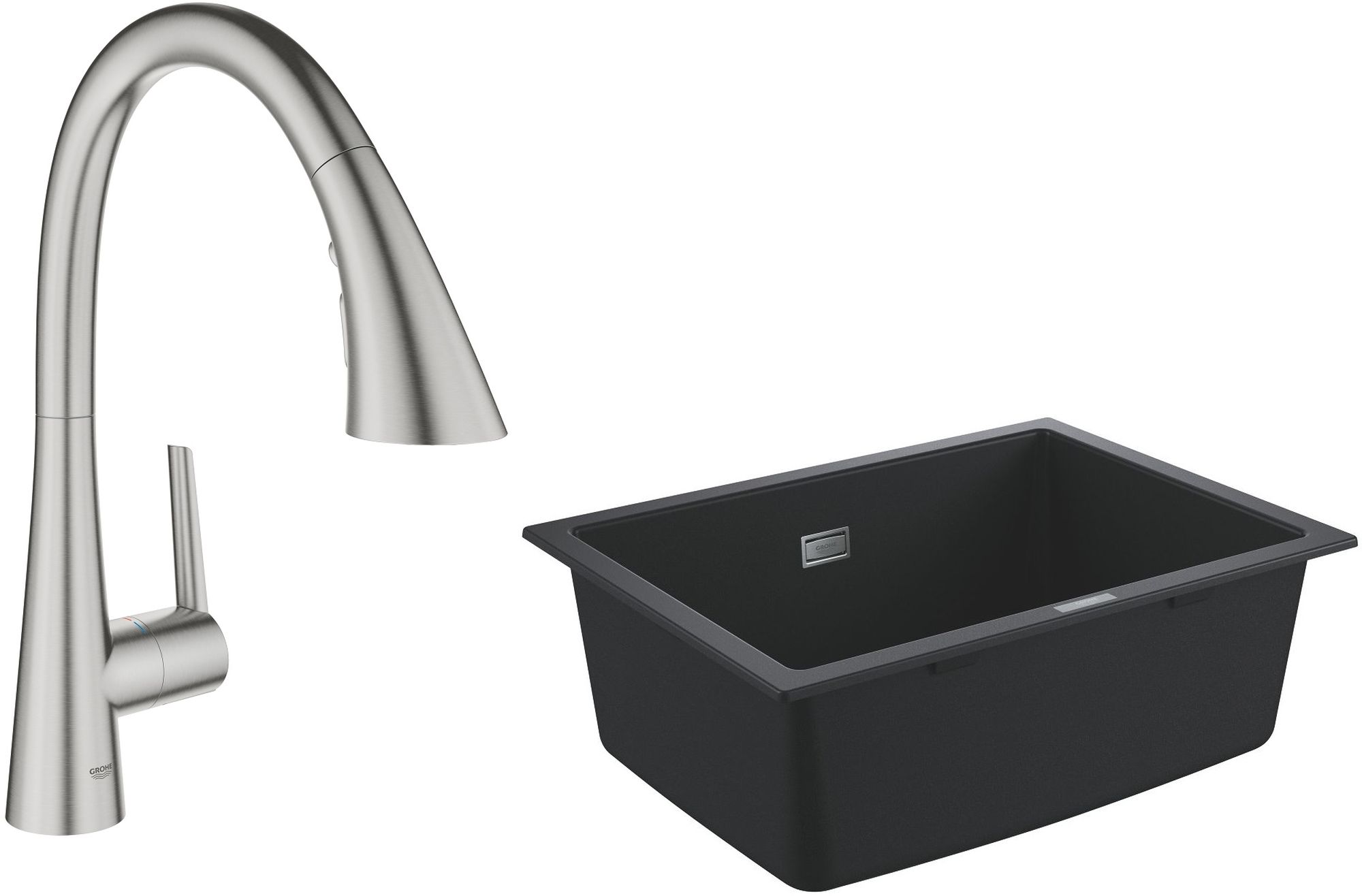 Set keukenkraan Grohe Zedra 32294DC2, spoelbak van graniet Grohe K700 31655AP0