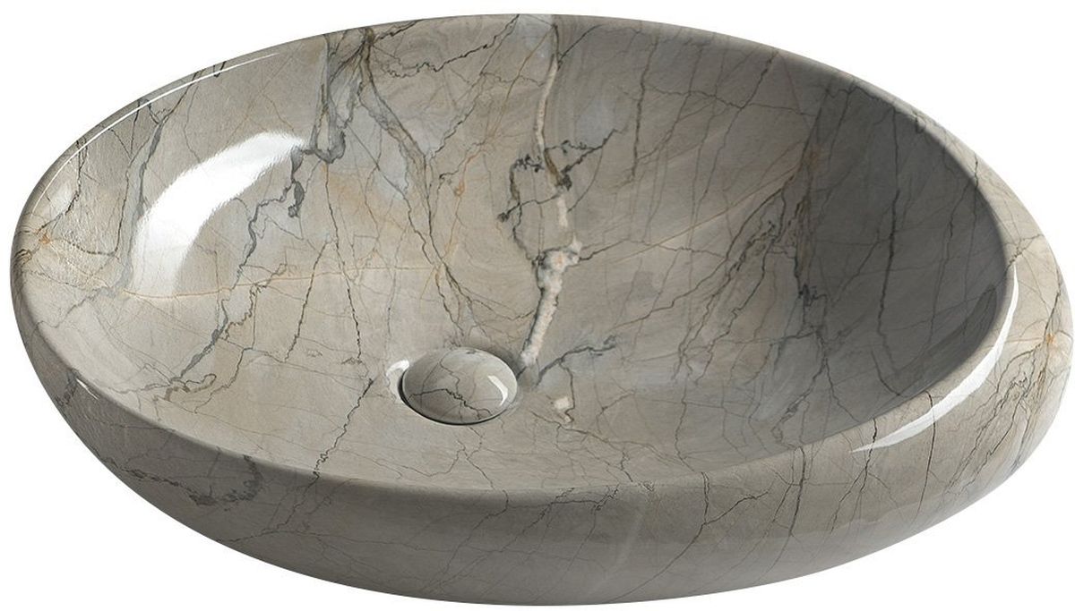 Sapho Dalma wastafel 68x44 cm ovaal opbouw grijs/steen glans MM313