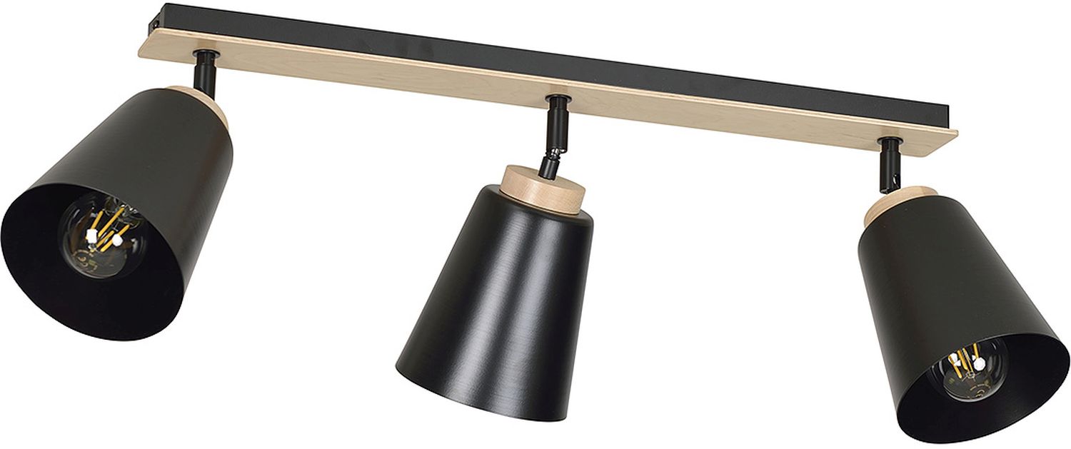 Emibig Atlas plafondlamp 3x15 W zwart-hout 725/3