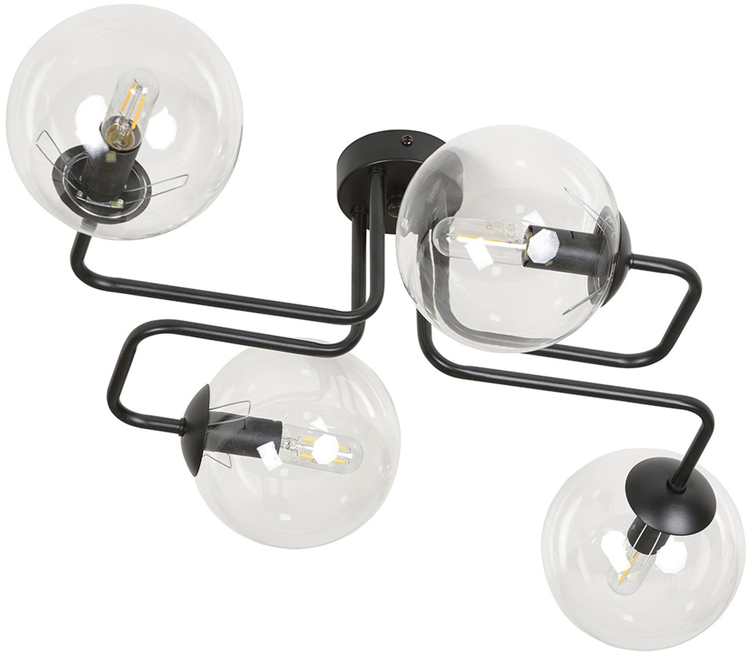 Emibig Brendi plafondlamp 4x10 W zwart-doorzichtig 831/4