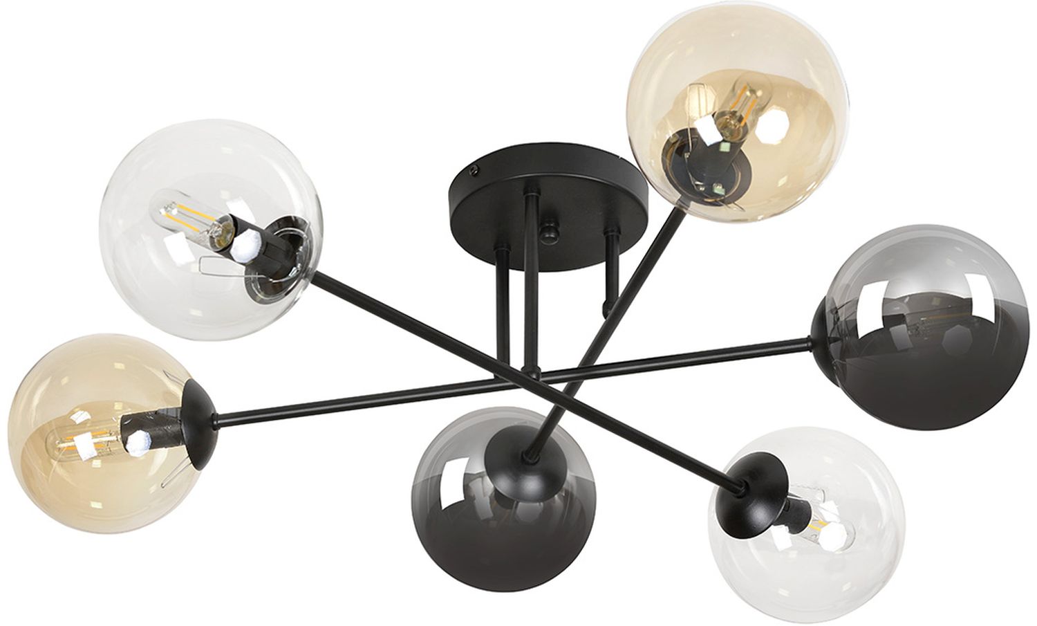 Emibig Brendi plafondlamp 6x10 W zwart-doorzichtig-amber-grafiet 834/6B2