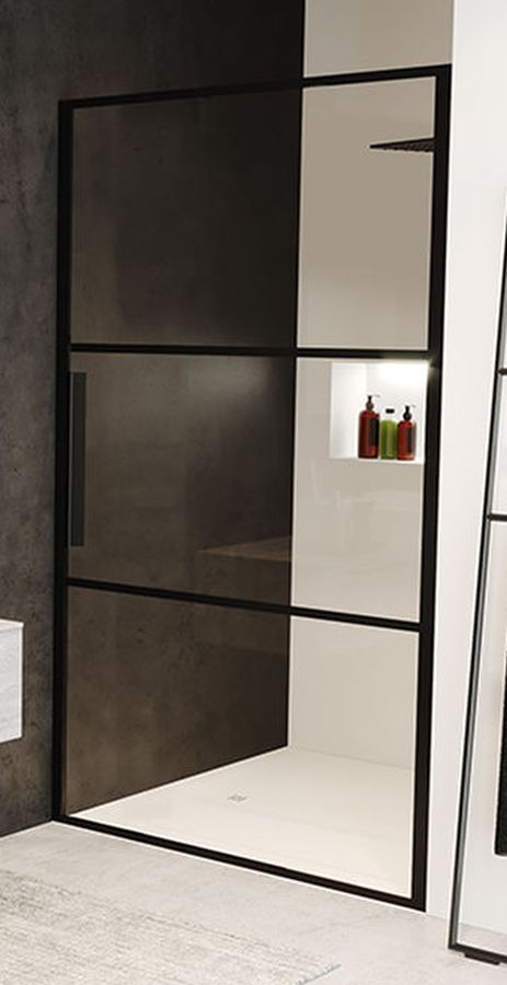Riho Grid douchedeur 90 cm kantelbaar zwart mat/glas met patroon G004002121
