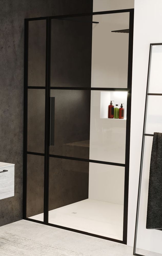 Riho Grid douchedeur 110 cm kantelbaar zwart mat/glas met patroon G004004121
