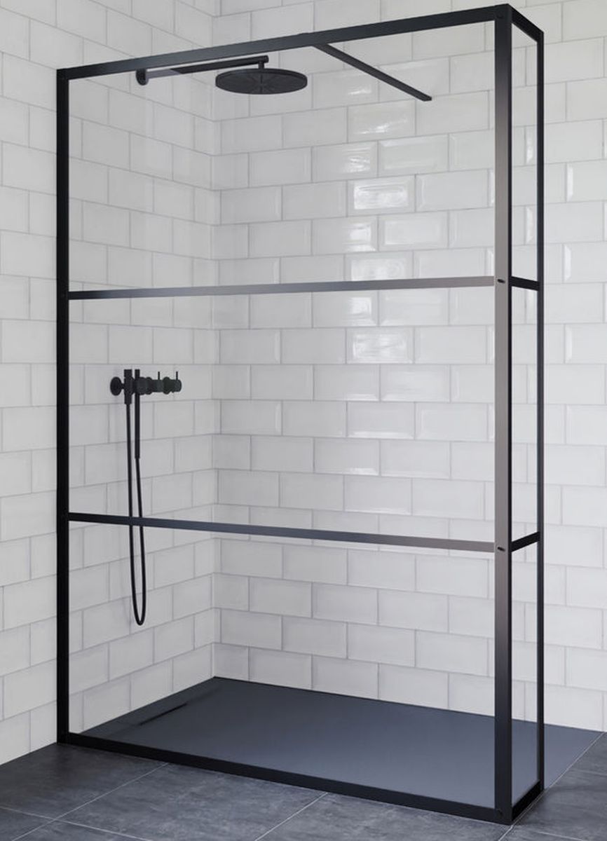 Riho Grid douchecabine 100x30 cm zwart mat/glas met patroon G004038121