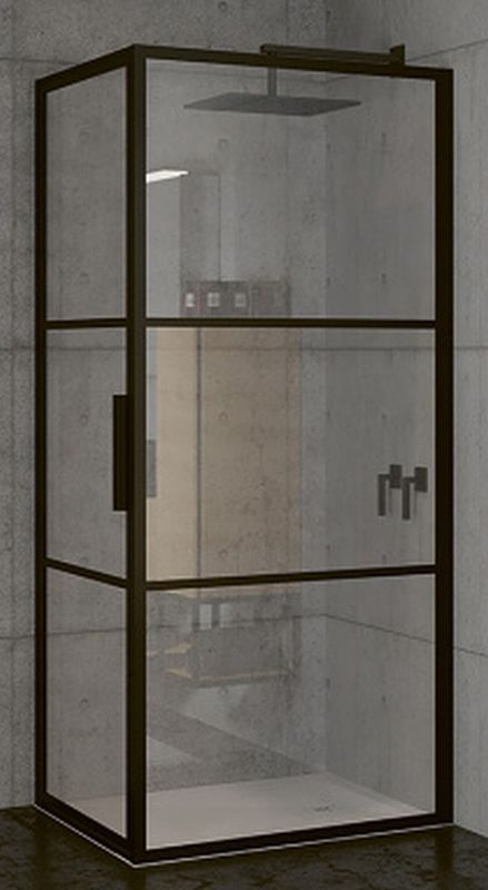 Riho Grid douchecabine 80x80 cm vierkant zwart mat/glas met patroon G004007121