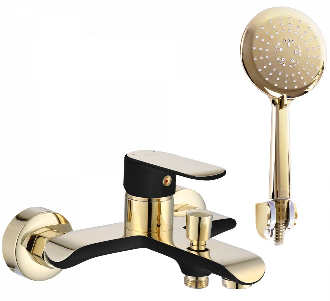 Rea Bloom bad- en douchekraan wand zwart-gouden REA-B9939