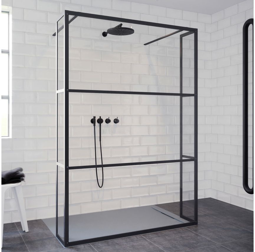 Riho Grid douchecabine 140x30 cm zwart mat/glas met patroon G004036121